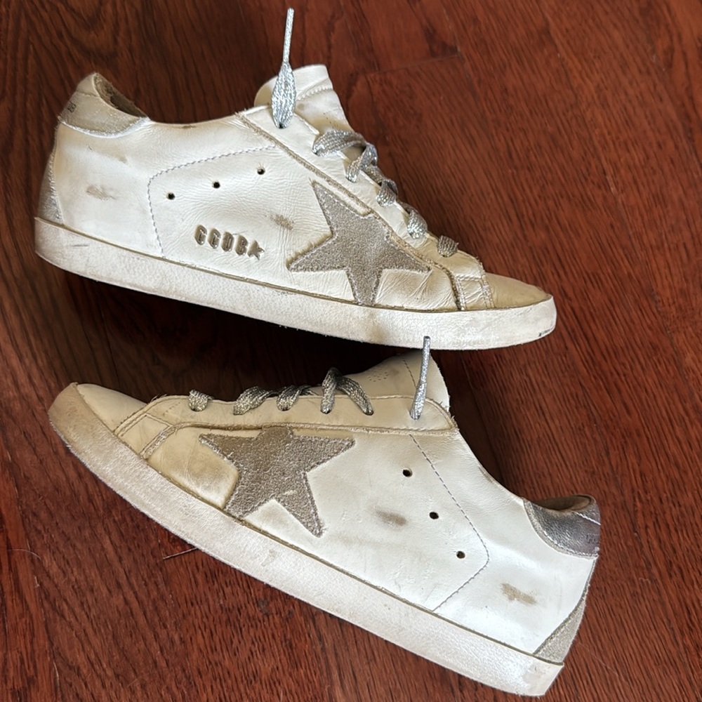 Golden Goose Sneakers Superstar Gray Star White Silver Lace Shoes 36, US 6